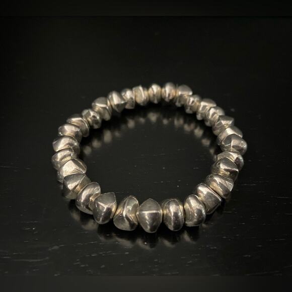 Boho Silver Nugget Stretchable Heavyweight Bracelet - Picture 3 of 4